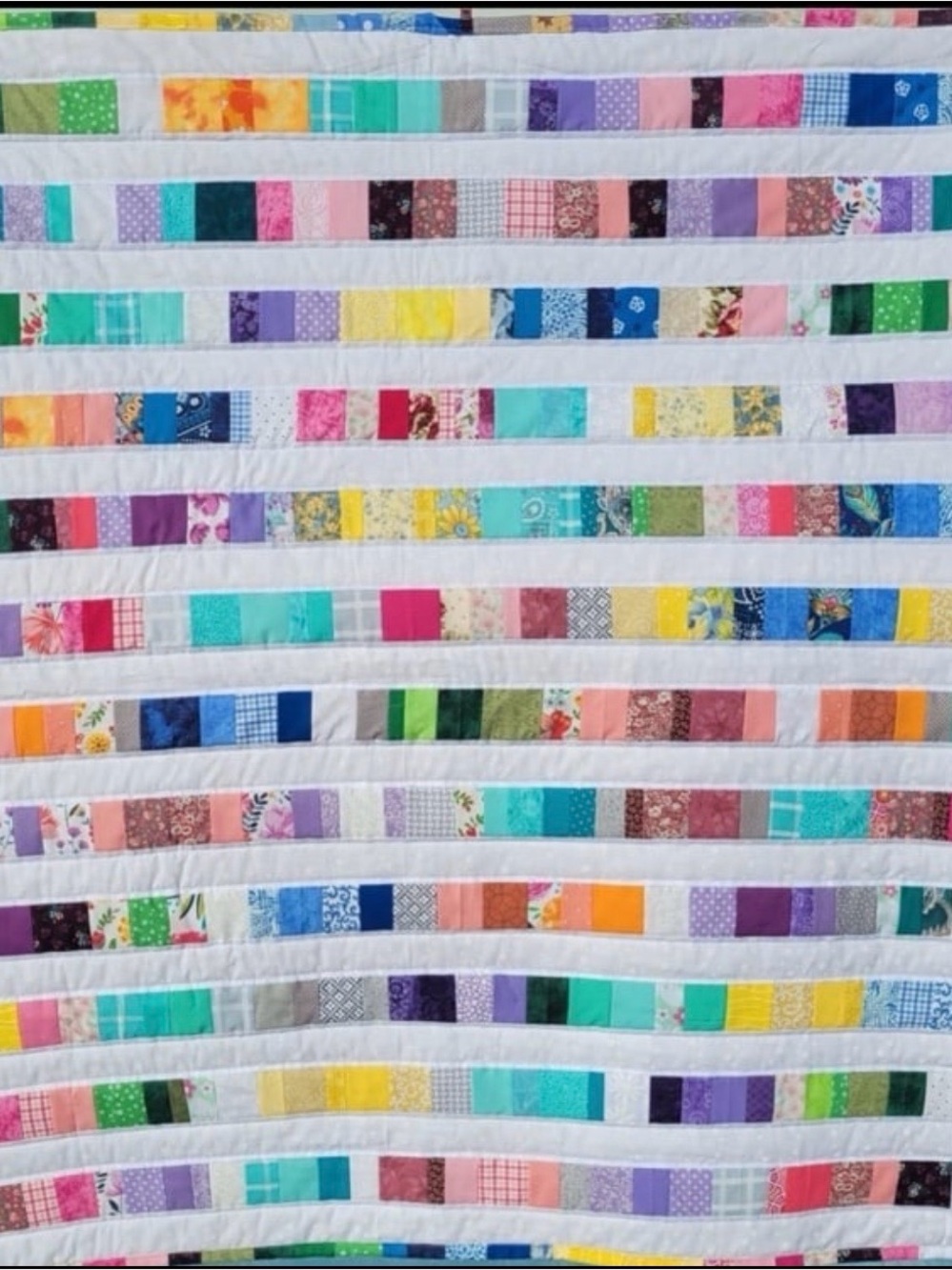 Multi-Color Patchwork Quilted Throw - White Strip Accents